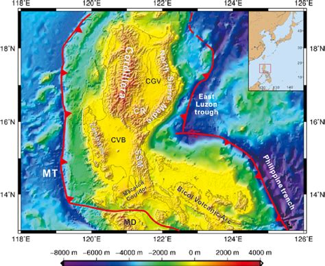 General tectonic and topographic map of Luzon Island. Colour bar... | Download Scientific Diagram