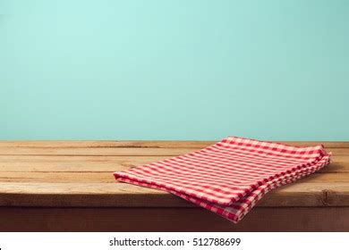 Empty Wooden Deck Table Red Checked Stock Photo Shutterstock