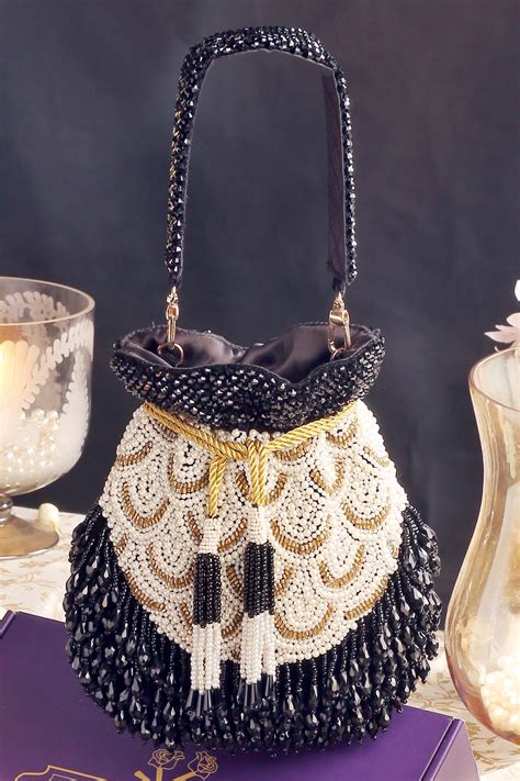 Buy Black Pearls Jasmine Hand Embroidered Potli With Detachable By