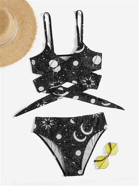 SHEIN Swim Conjunto De Bikini Con Estampado De Galaxia Parte Superior