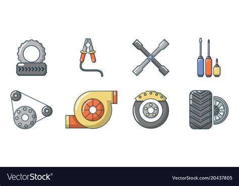 Car Parts Icon Set Cartoon Style Royalty Free Vector Image