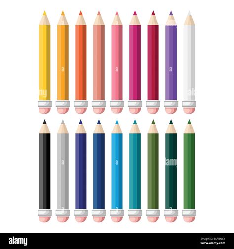 Set Of Eighteen Colored Pencils Vector Illustration Stock Vector