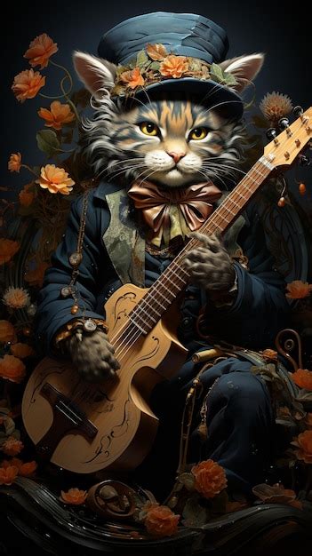 Premium Ai Image A Cat Wearing Headphones Is Playing A Guitar