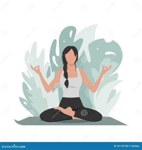 Young Woman Is Sitting In Lotus Position And Meditating Stock Vector