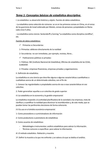 Tema 1 niiuuo Tema 1 Estadística Bloque 1 Tema 1 Conceptos básicos