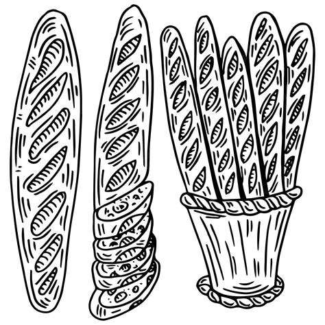 Vector Dibujado A Mano Doodle Sketch Baguette Pan Aislado Sobre Fondo