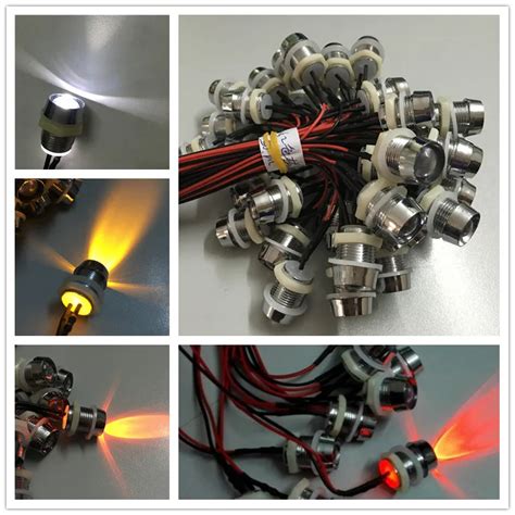 100X Pre Wired LED Light 10mm 18cm Prewired 12V With Chrome Bezel