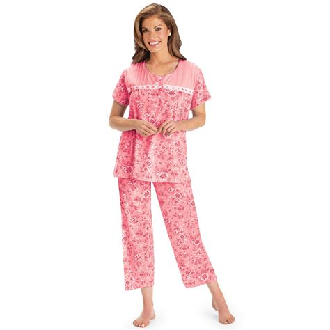 Lace Trim Floral Print 2 Piece Capri Pajama Set Collections Etc