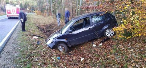 Samochód uderzył w drzewo na DW 206 Dwie osoby poszkodowane ZDJĘCIA