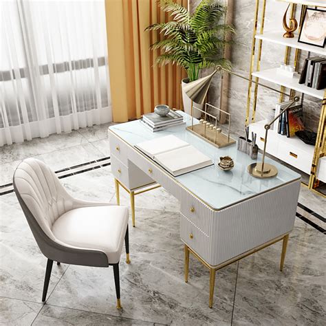 Bline Modern Executive Desk with Drawers in White - Office Furniture ...