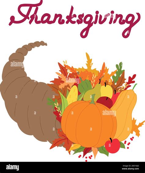 Thanksgiving Cornucopia With Fruits And Vegetables Hand Drawn Vector