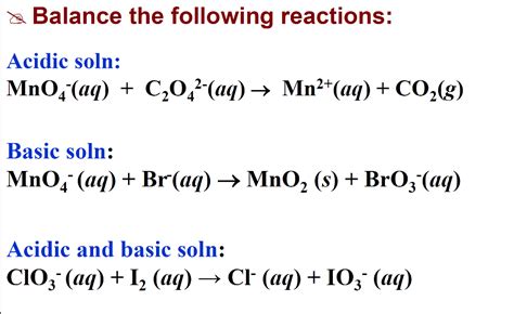 Solved Balance The Following Reactions Acidic Soln