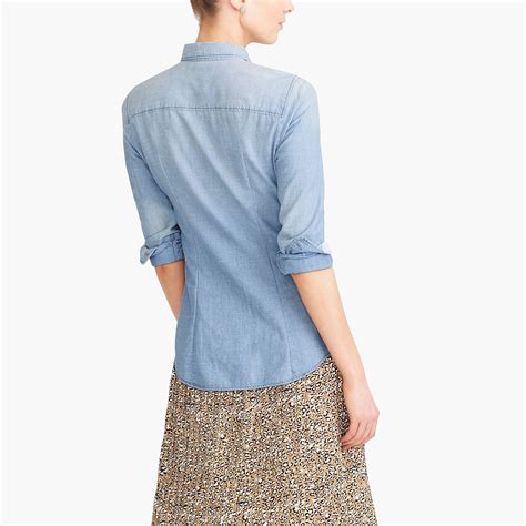 J Crew Cotton Chambray Shirt In Perfect Fit In Blue Lyst