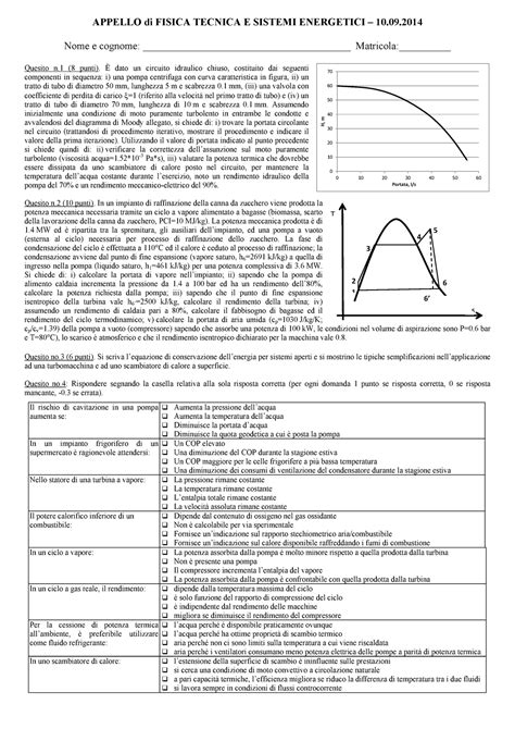 Esame Settembre Domande Appello Di Fisica Tecnica E Sistemi