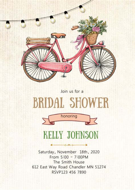 Bicycle Bridal Shower Invitation Template Postermywall