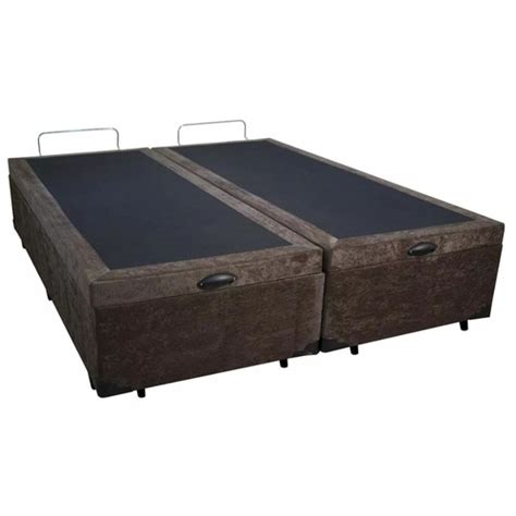 Cama Box Casal Bau Pistão a gás Suede Marrom Bipartida 138X188X37