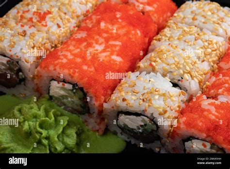 Japanese Sushi Food Maki Ands Rolls With Tuna Salmon Shrimp Crab