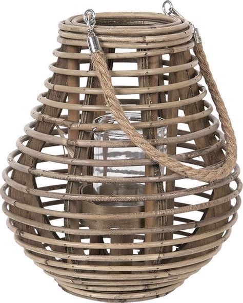 Clayre Eef Windlicht Ø 26x28 cm Bruin Hout Rond Kaarsenhouder