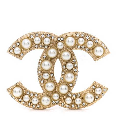 Chanel Metal Crystal Graduated Pearl Cc Brooch Gold Fashionphile