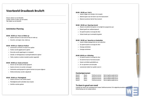 Voorbeeld Draaiboek - Sjabloon in Word en Excel (Gratis)