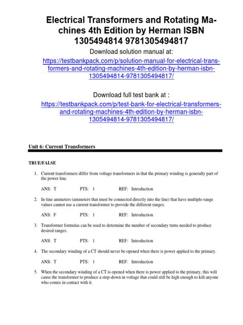 Electrical Transformers and Rotating Machines 4th Edition Herman Test ...