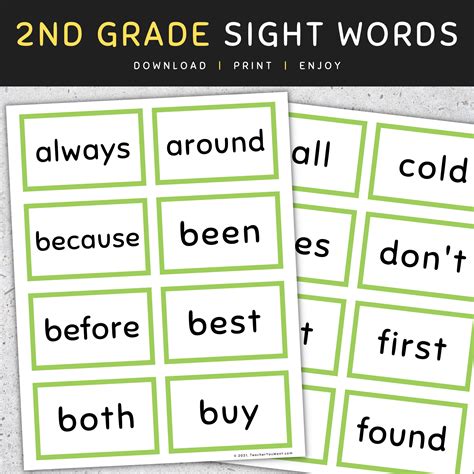 Sight Words Flashcards 2nd Grade Sight Words Classful