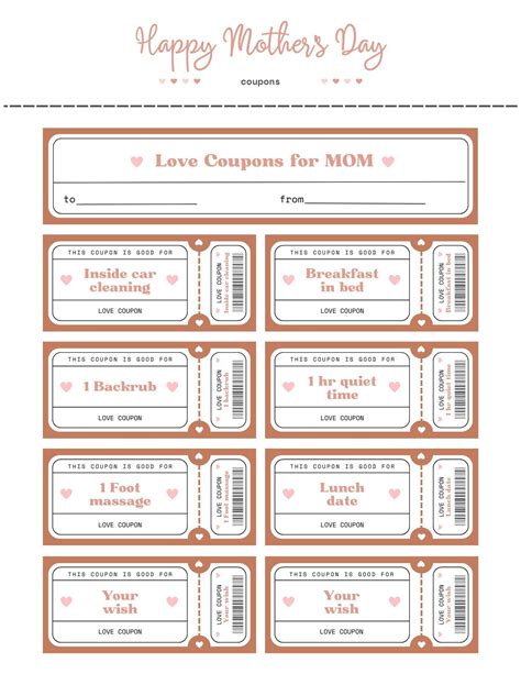 Mothers Day Coupons Digital Download Printable Etsy In 2024 Mother