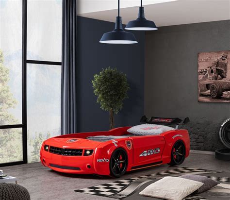 Les Tendances Lit Voiture De Course Rouge Avec Phares Fusion 90x190