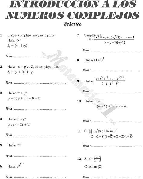 Numeros Complejos Ejercicios Resueltos Pdf