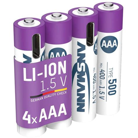 Ansmann 1311 0028 Li Ion Akkus Micro AAA Typ 500 Min 400 MAh 4er