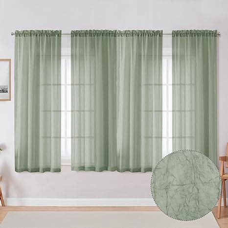 Amazon Ovzme Crushed Panels Sage Green Sheer Curtains Inch