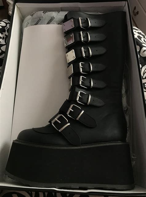 Demonia Damned Knee High Boots Black Vegan Leather Demonia Cult