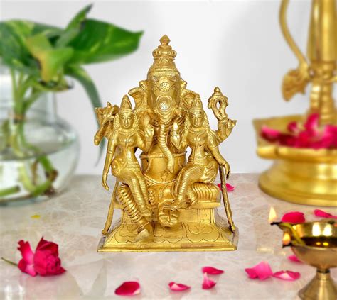 Buy AONA Brass Lord Ganesha With Riddhi Siddhi Idol Statue Murti