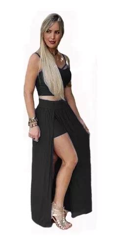 Roupas Feminina Conjunto Cropped Saia Longa Shortinho