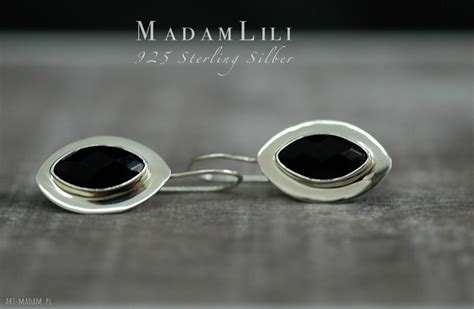 Madamlili 925 Srebrne Onyx Kolczyki