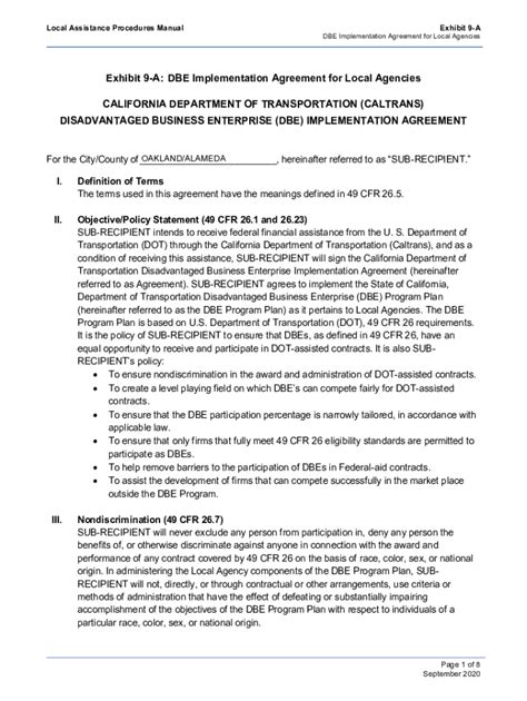 Fillable Online LAPM Exhibit 9 A DBE Implementation Agreement For