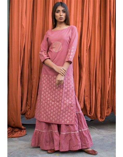 Mauve Cotton Sarara Kameez Set In 2020 Silk Lehenga Sarara Dress