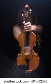 Sexy Woman Holding Violin Handbeauty Naked Stock Photo