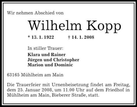 Traueranzeigen Von Wilhelm Kopp Trauer Op Online De