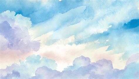 Watercolor Blue Sky and Clouds Stock Illustration - Illustration of ...