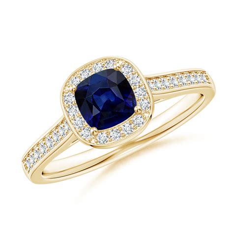 Angara September Birthstone Ring Classic Cushion Blue Sapphire Ring