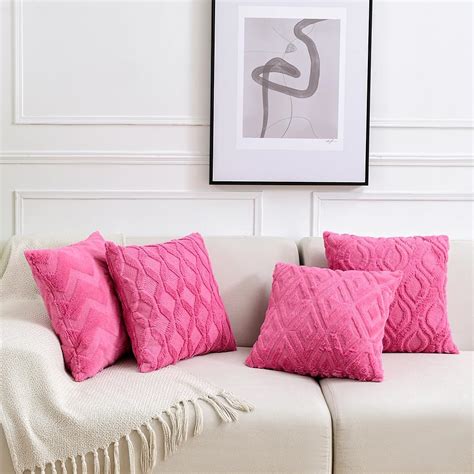 Fancy Homi 4 Packs Hot Pink Decorative Throw Pillow Covers 18x18 Inch For Living