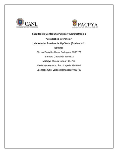 Evidencia 2 Estadistica Inferencial Estadística UANL Studocu