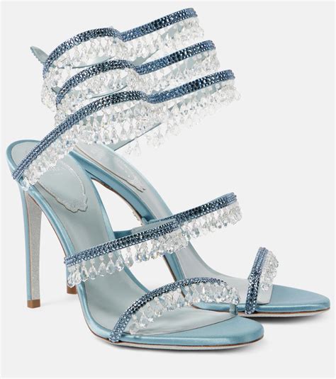 Chandelier Embellished Satin Sandals In Blue Rene Caovilla