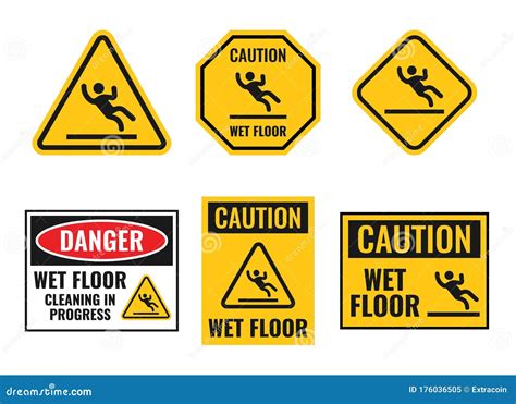 Wet Floor Danger Caution Sign Set Slippery Floor Warning Notice Stock