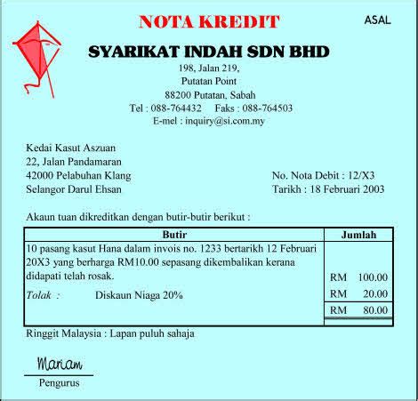 Urus Dokumen Akaun Perniagaan: NOTA KREDIT