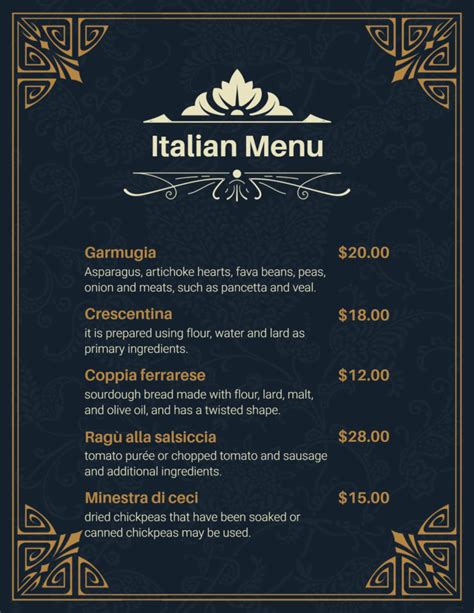 Italian Menu Design Ideas and Examples