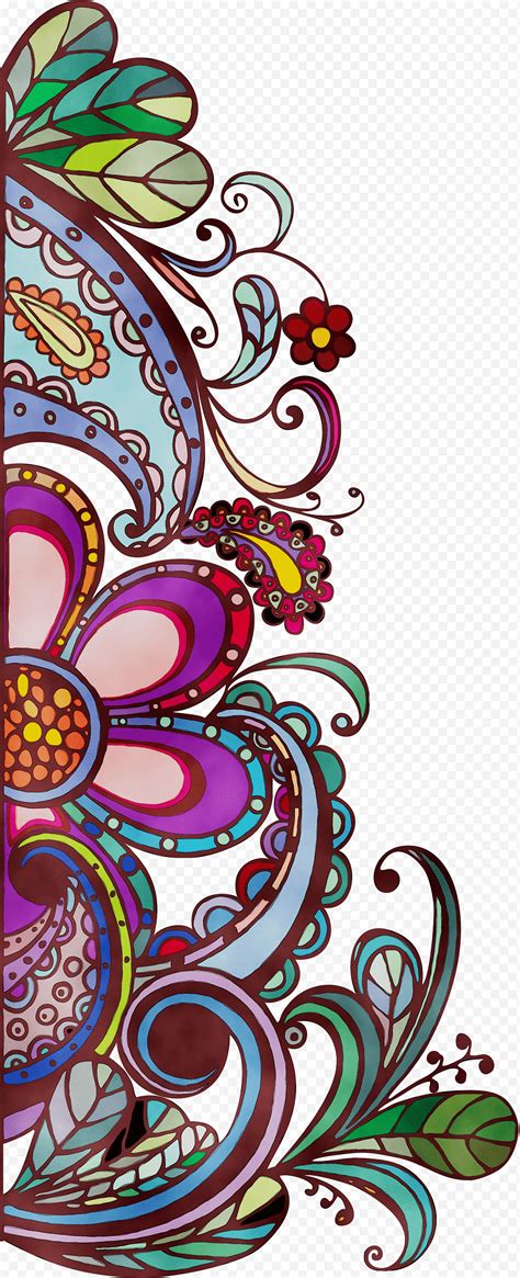 Arte De Línea De Flores Artes Visuales Motivo Paisley Adorno