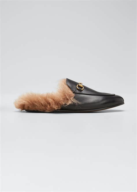 Gucci Princetown Embroidered Fur Lined Mule Brown