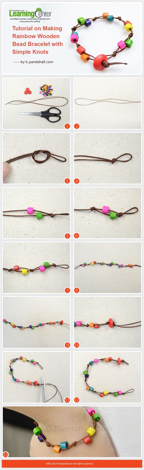 Tutorial On Making Rainbow Wooden Bead Bracelet With Simple Knots Diy